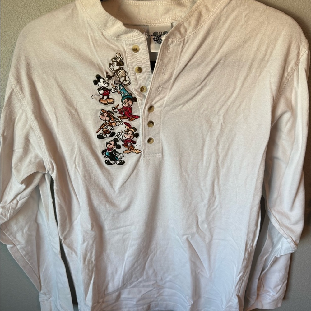 Disney White Long Sleeve Shirt with Character Embroidery